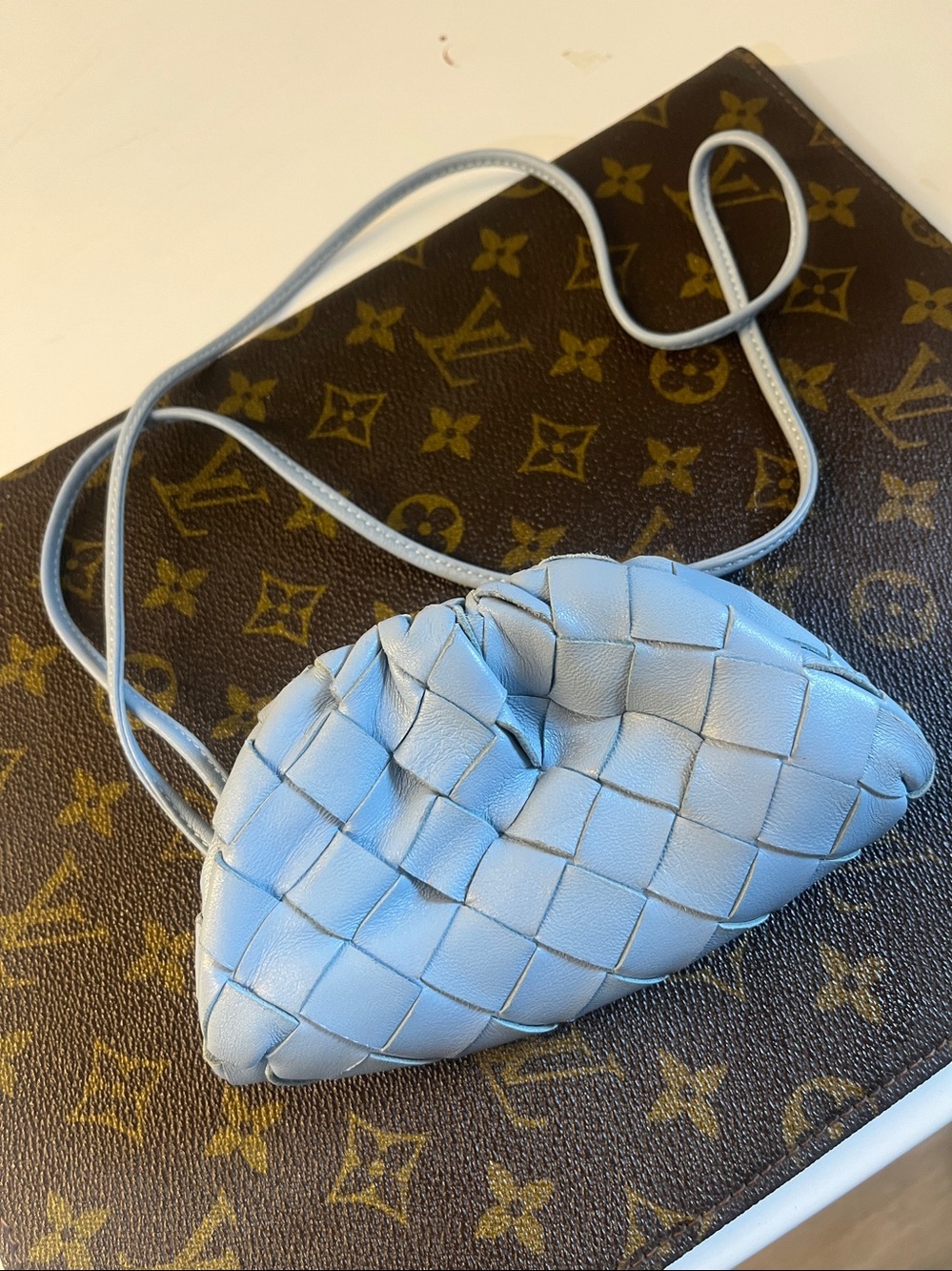 Bottega Veneta Light Blue Intrecciato Wristlet Clutch